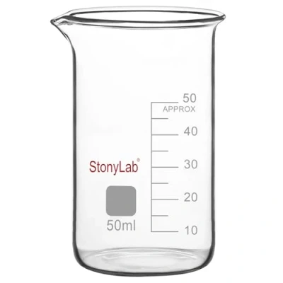 Imagen de stonylab Vaso de Vidrio, Paquete 1, alto Graduado Vidrio Borosilicato con Pico Vertedor, Laboratorio, 50 ml