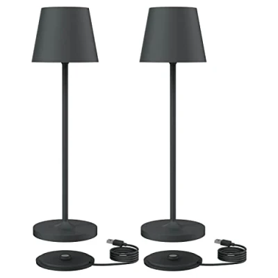Imagen de Klighten 2 Piezas LED Lámpara de mesa Recargable, Regulable Cálido color luz 3000K escritorio Carga USB, Antracita, Cuerpo Aluminio, Protección IP54, para Exterior/Interior