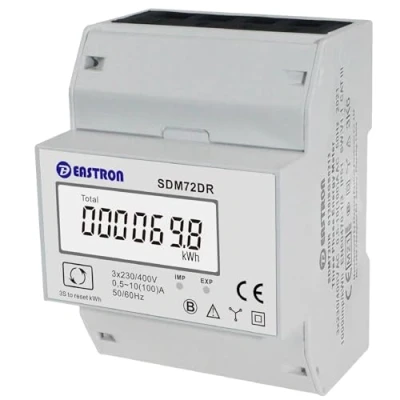 Imagen de EASTRON SDM72 DR MID Contador de corriente trifásico digital, 100 A, 3 fases, para carril DIN con posibilidad restablecimiento, calibrado