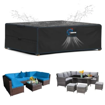 Imagen de SIRUITON Cubierta De Muebles Patio, Funda para Jardín, Impermeable, Resistente Al Viento, a Los Rayos UV, Oxford 420D Mesa Y Sillas (250x250x90cm)