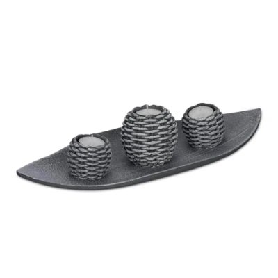 Imagen de Relaxdays Portavelas Decoración Hogar, Bandeja Decorativa con 3 Candeleros, para Mesa de Salón, Velas Té, Gris/Blanco, Tablero Fibras, 7,5 x 39 16 cm