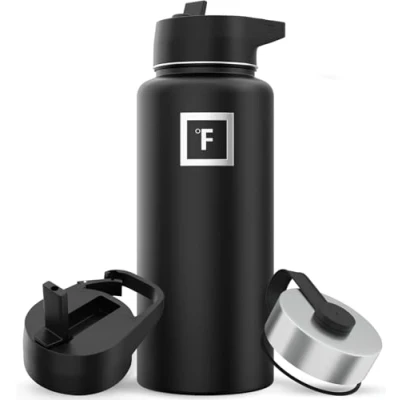 Imagen de Iron Flask Botella de agua deportiva 946 ml, 3 tapas (tapa paja), antifugas, aislamiento al vacío, acero inoxidable, doble pared, taza isotérmica, cantina metal