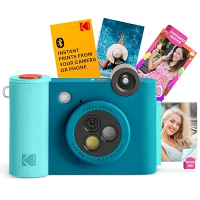 Imagen de KODAK Smile+ Cámara Digital instantánea 2 en 1 y Impresora Bluetooth 10MP, Lente giratoria con Efectos, Fotos Adhesivas Zink 2x3, Imprime Desde App Dispositivos Inteligentes Azul