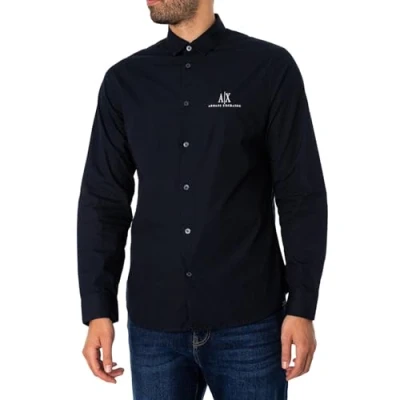 Imagen de Armani Exchange A x Long Sleeve Icon Logo Button Shirt Camisa, Deep Navy, M de los Hombres