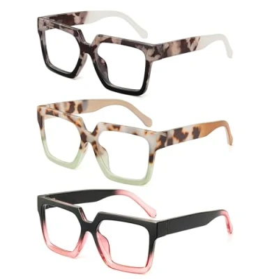 Imagen de JM Paquete de 3 Gafas Lectura Cuadrados, Sobredimensionado con Bloqueo a Luz Azul Para Mujeres y Hombres
