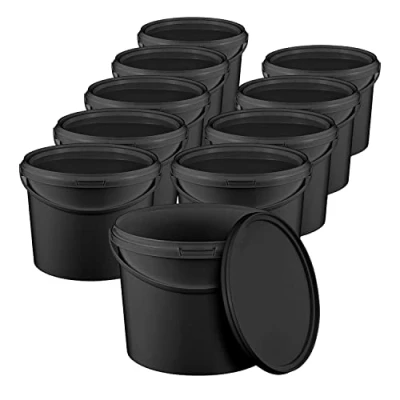 Imagen de BenBow Cubo con Tapa 1l Negro 10x 1 litros Apto para Alimentos, Resistente, hermético, a Prueba de Fugas, sin olores contenedor plástico Almacenamiento, asa vacío