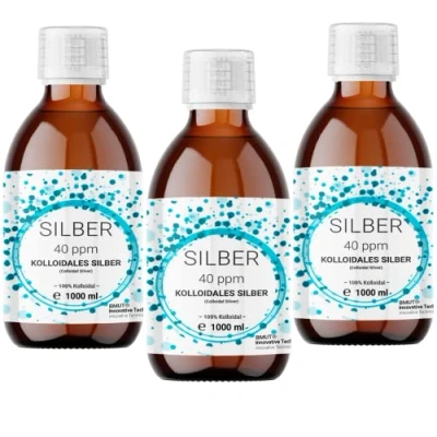 Imagen de 3 x 1000 ml de plata coloidal (40 ppm) en botella cristal ámbar agua pura 100%