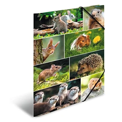 Imagen de HERMA carpeta portafolio A3 Roedores, esquinera infantil de cartón con motivo animal, banda elástica, solapas interiores e impresión interior para niños y niñas