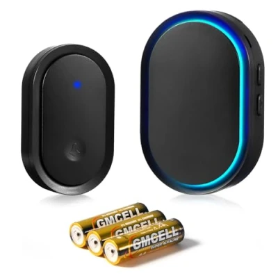 Imagen de Blendura Funkklingel Exterior, 300M Alcance Impermeable IP55 Kit de Timbre Inalambrico, 5 Niveles Volumen y 60 Melodías para el Hogar Oficina, Negro, Plástico