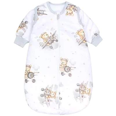 Imagen de TupTam Saco de Dormir Bebé 2.5 TOG Niños con Mangas Desmontables, Algodón OEKO TEX, Oso en el Avión/Blanco/Beige, 80 86