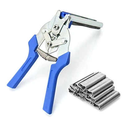 Imagen de QWORK Alicates de anillo cerdo, Tenaza cercas con 600 clips M, herramientas reparación instalación para jaulas animales y mascotas, vallas