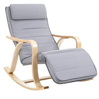 Imagen de SONGMICS XXL41G LYY41G Mecedora para Relax (5 Posiciones, Ajustable, soporta hasta 150 kg), Color, Madera, Gris Claro, 67 x 125 91 cm