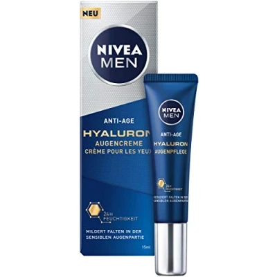 Imagen de NIVEA MEN crema antiedad hialuron para los ojos (15 ml), cuidado de reduce signos fatiga, hidratante suaviza las arrugas visibles en el área