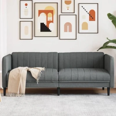 Imagen de vidaXL Sofá de 3 Plazas, Asiento Relax con Respaldo Reposabrazos, Sillón Tapizado Televisión, Mueble para Salón Hogar, Tela Gris Oscuro