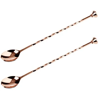 Imagen de Buddy&#039;s Bar Cucharilla de cóctel, Set 2, 2 x cucharillas cóctel Acero Inoxidable Calidad con Revestimiento Cobre Brillante, Mango torneado mortero, 27cm
