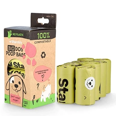 Imagen de Starchly bolsas biodegradables para excrementos de perros, materiales reciclados a prueba fugas ecológicos, 120 (8 rollos 15 unidades), color verde