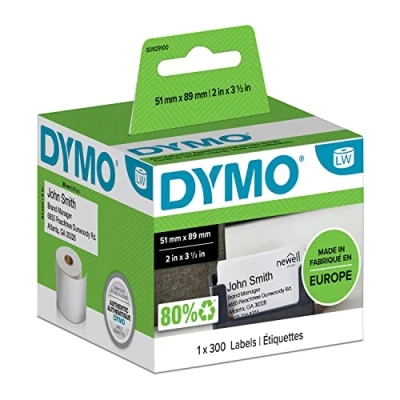 Imagen de DYMO LW etiquetas auténticas de tarjetas identificación no adhesivas 51 x 89 mm rollo 300 impresión negra sobre fondo blanco
