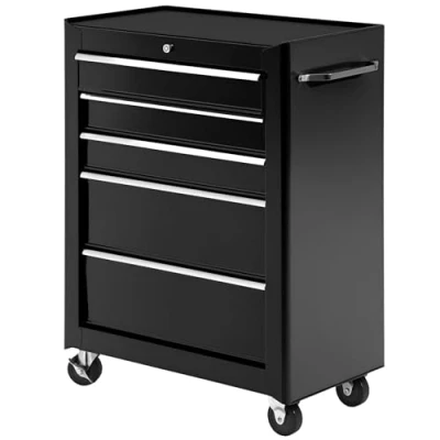 Imagen de HOMCOM Carro Caja de Herramientas Taller Movil 5 Cajones 4 Ruedas Cerradura Color Negro