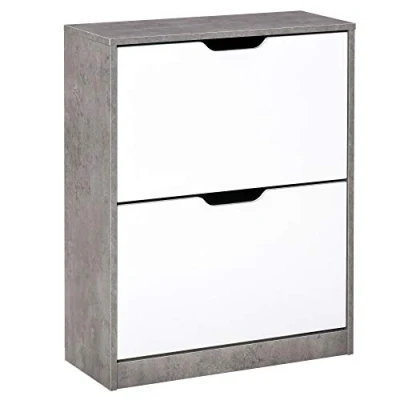 Imagen de HOMCOM Mueble Zapatero de Recibidor Armario Moderno con 2 Cajones Abatibles Estantes Ajustables para 8 Pares Zapatos Estrecho Pasillo Entrada 62,5x26x81 cm Gris