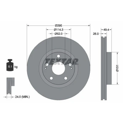 Imagen de TEXTAR PRO 92168003 Disco de freno 295 26 05/07 114,3 ventilación interna revestido sin perno sujeción rueda, buje rueda