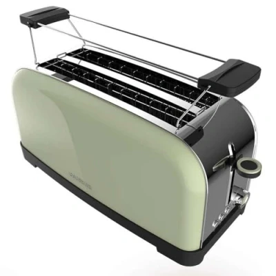 Imagen de Cecotec Tostador Vertical Toastin&#039; Time 1500 Green, 1500W, Doble ranura larga y ancha 3,8cm, Varillas Superiores, Acero Inoxidable, Apagado Pop up Automático, Recogemigas