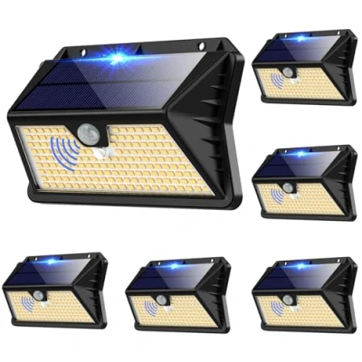 Imagen de Luces Solares led Exterior Jardin 6Paquete, 185 3 Modos Focos con Sensor de Movimiento, IP65 Impermeable para Jardín, Garaje, Calle(Blanco Cálido)