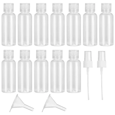 Imagen de 12 Piezas Botellas de Viaje, 50 ML Contenedores Viaje Botella Plástico Recargable, con Embudos y Boquillas para Cosmético Llenado,