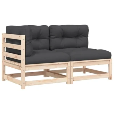 Imagen de vidaXL Sofá de Jardín 2 Plazas con Cojines, Asientos Respaldos, Sofás Esquineros, Sillones para Patio Terraza, Madera Maciza Pino