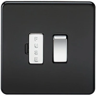 Imagen de Knightsbridge SF6300MB Unidad de espolón fusionada conmutada 13 A, basculante, Negro y Cromado, Screwless 13A Switched Fused Spur Unit Matt Black W/Chrome Rocker