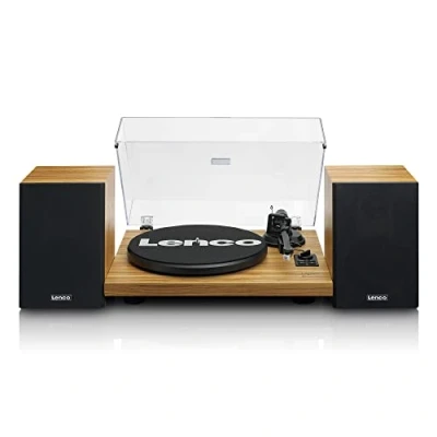Imagen de Lenco LS500 Tocadiscos estéreo HI FI con altavoces Bluetooth Transmisión por correa Plato metálico de 280 mm Preamplificador y amplificador Cabezal Audio Technica Antideslizante Madera