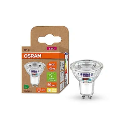 Imagen de OSRAM Lámpara reflectora PAR16 altamente eficiente Clase B, GU10, reemplaza 50W con 2W de potencia nominal, blanco cálido (2700K), ahorro energético, vidrio transparente, paquete 6, no Dimmable
