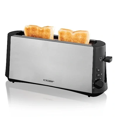 Imagen de Cloer 3810 Tostadora alargada para 2 tostadas, 880 vatios, Función „pan moreno“ diferentes tipos de pan, Soporte panecillos, dispositivo post elevado, acero inoxidable mate