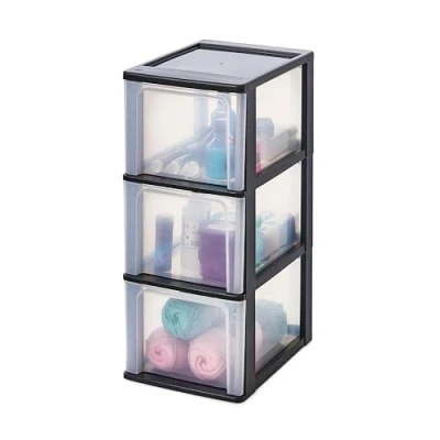 Imagen de Iris Ohyama Unidad de almacenamiento plástico con 3 cajones profundos, Negro, formato A4, A5 y A6, multiusos, para oficina, escuela, papelería, armario hogar, Torre, Organizador, OCH 2300