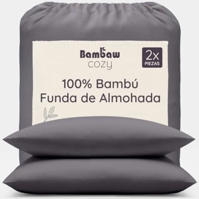 Imagen de Fundas de Almohada Bambú Antracito 40x80 cm Tacto Suave y Fino 2 x Funda Antiácaros Tejido Transpirable Pillow Case Cojín Bambaw