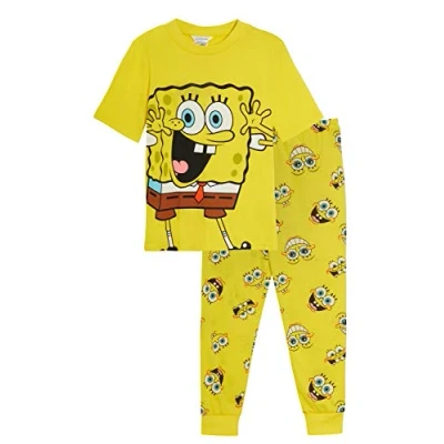 Imagen de SPONGEBOB SQUAREPANTS pijama para niños y niñas, conjunto de longitud completa con camiseta manga corta, regalo unisex, amarillo, 7 8 Years
