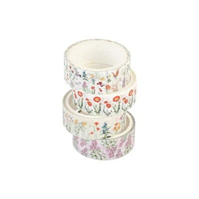 Imagen de Set Washi Tape Botanical Wild Flowers, 4 rollos de 3 metros Pegatinas scrapbooking Cinta adhesiva decorativa materiales ideal para manualidades