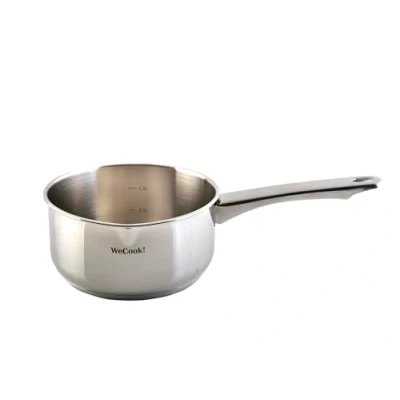 Imagen de WECOOK! Cazo de Inducción Acero Inoxidable 18/10, Ø 12 cm, cap. 0,7 litros, Base Capsulada Tricapa, Mango Ergonómico Aislante,Escala Medidora, pico vertedor, apto para todas las cocinas