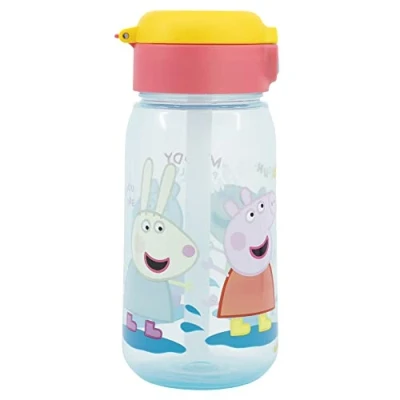 Imagen de Botella de agua infantil plástico 510 ml con tapón y pajita Peppa Pig