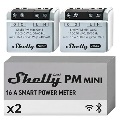 Imagen de Shelly PM Mini Gen3, Medidor de Consumo Inteligente WiFi y Bluetooth, 1 canal 16 A, Control remoto app iOS Android, Compatible con Alexa Google Home, No Hub Requerido (paquete 2)
