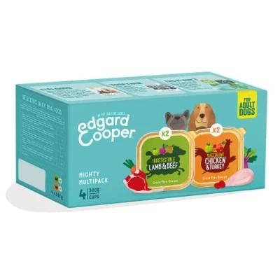 Imagen de Edgard Cooper Comida Humeda perros, Adultos, (Pollo/Pavo, Cornero/Ternera,4 x 300g), Alimento húmedo natural sin cereales, carne fresca, azúcares añadidos, proteína de calidad