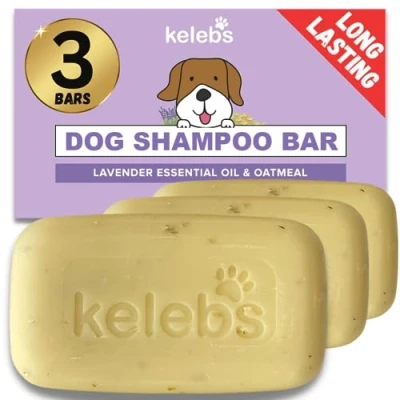 Imagen de Kelebs champu Perro Sólido para Piel Sensible Anti Picazón Y Pulgas con Aceite De Lavanda Calmante Pack 3 Barras Jabon Natural Bio Vegano