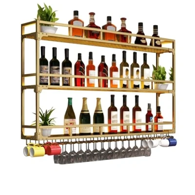 Imagen de WXZXWXZX Botellero Vino Pared Garrafeira de con Luz Wine Rack Mueble Barra Cocina Mini Bar Estanteria para Comedor(Gold,120cm(47.24in))
