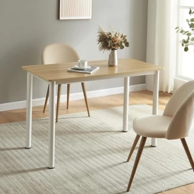 Imagen de [en.casa] Mesa de Comedor Ideal para Cocina Oficina 4 Personas Resistente a Arañazos Manchas Patas Acero Tablero MDF Revestida Melamina 120 x 60 75 cm Efecto Roble