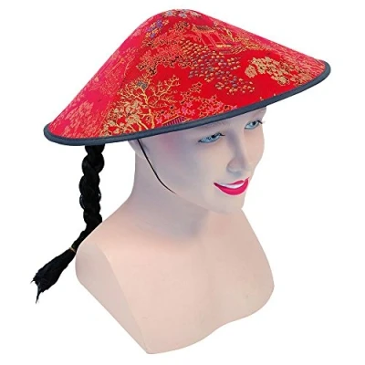 Imagen de Bristol Novelty BH441 Coolie Sombrero chino de culí (tela roja con trenza), color rojo, negro, Talla única (BH441)