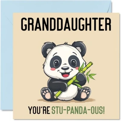 Imagen de tarjetas de cumpleaños para nieta, Stu Panda ous, divertida tarjeta nieta abuelos, regalos felicitación 145 mm x