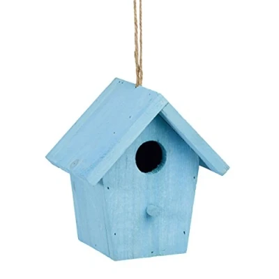 Imagen de Relaxdays Casita para pájaros, Comedero Colgante de Aves, Adorno jardín, Madera, 1 Ud, 16x15x11 cm, Azul, 16 x 15 11 cm