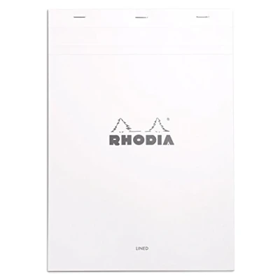 Imagen de Clairefontaine ES RHODIA 18601C Bloc Notes Agrafé N18 White A4 Ligné 80 Feuilles Détachables Papier Blanc g/m² Couverture en Carte Enduite Souple, Résistante et Imperméable Basics