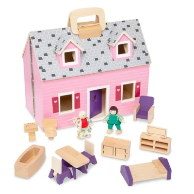 Imagen de Melissa &amp; Doug Casita de muñecas plegable y portátil con accesorios 2 figuras, Juguete madera, Juguetes simulación, Montessori, Juego creativo , Regalo para niños niñas 3 4 5 6 años
