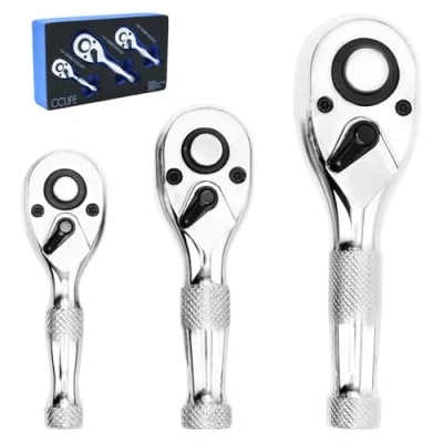 Imagen de CCLIFE Juego de 3 piezas Carraca Pequeña Reversible, 1/4&quot;3/8&quot; 1/2&quot;, 72 dientes, Acero al Cromo Vanadio