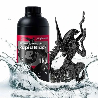 Imagen de Phrozen Resina Lavable en Agua para Impresoras 3D Fotopolímero UV 405nm LCD Bajo Olor, Agua, Curado Rápido Negro (1kg)